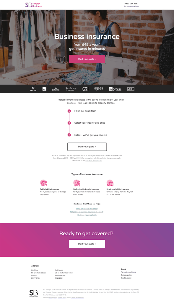 Simply Business Commercial Insurance Funnel